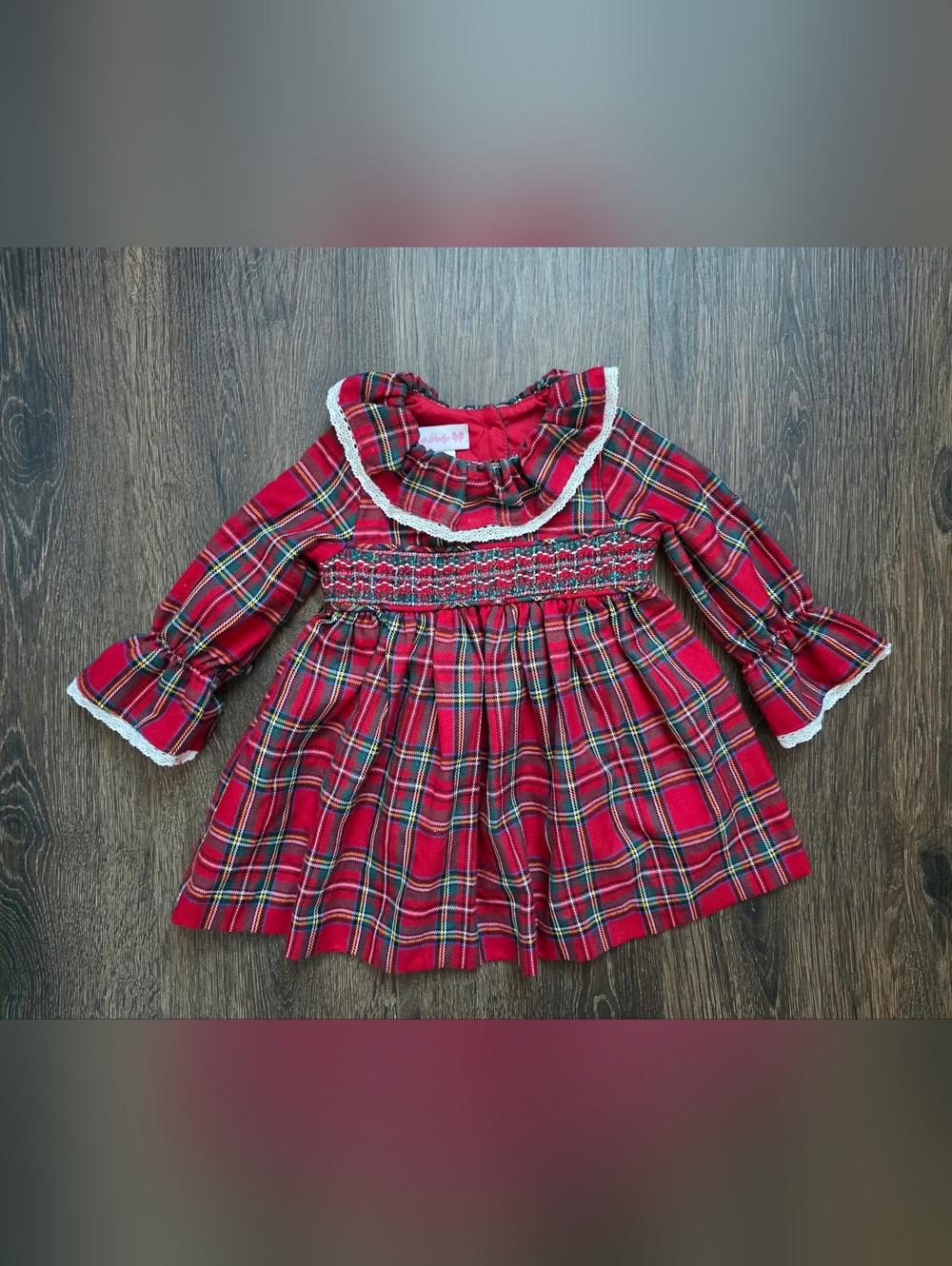 Bonnie Baby Christmas red plaid smocked holiday dress
